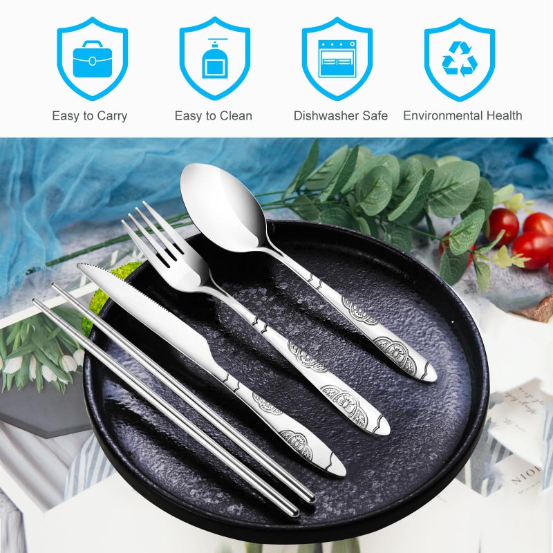 lengnoyp 20PCS Premium Travel Utensils With Case  Stainless Steel Reusable Portable Utensils Set With Case  Lengnoyp Travel Silverware Set With Case for Lunch Box Camping  Silver - Image 3